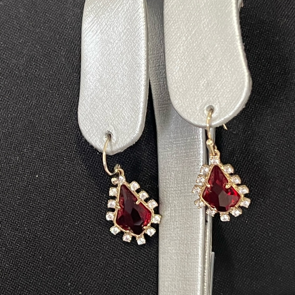 NWOT Kendra Scott RARE & Retired Juniper Earrings Red, CZ’s & Yellow Gold GORG! - Picture 4 of 10